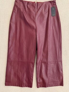 Guess Faux Leather burgundy wine cropped wide leg trousers pants bottoms 10 NEW